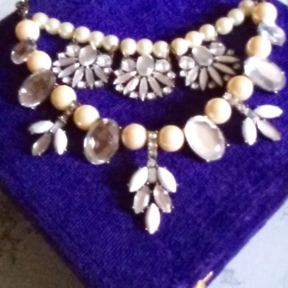 Vintage Artisan Handmade Pearl Crystal Statement Necklace